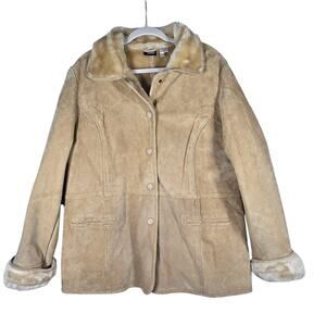 Boutique Europa Jacket Womens 18 Tan Leather Suede Lined Snap Front Warm Q1449